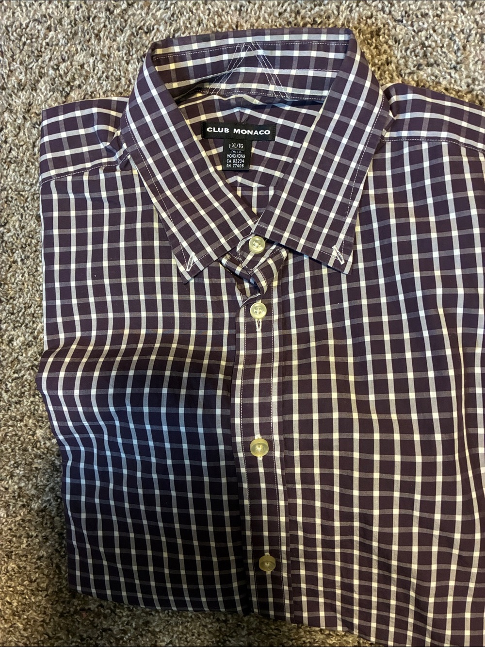Club Monaco Men's Purple and White Check Dress Shirt
